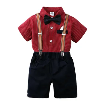 Одежда для маленьких мальчиков в джентльменском стиле, Летний детский комбинезон, костюм, одежда для мальчиков, Шорты с короткими рукавами, комплект из 2 предметов