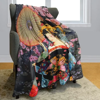 Одеяло, японское Постельное белье для девочек-Укиое, Гейша, Мягкий уютный фланелевый плюш, все размеры Для взрослых, подростков, Кровать, диван
