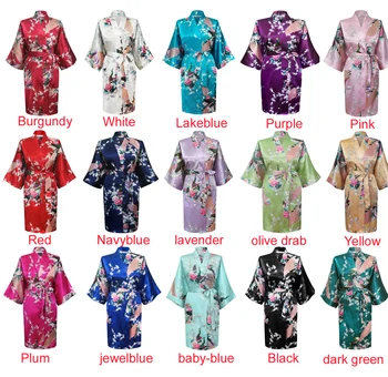 Оптовая Продажа Халат-кимоно с цветами и Павлином, Женская Атласная мягкая пижама, Сексуальный Мини-Свадебный халат для невесты, Халат для вечеринки