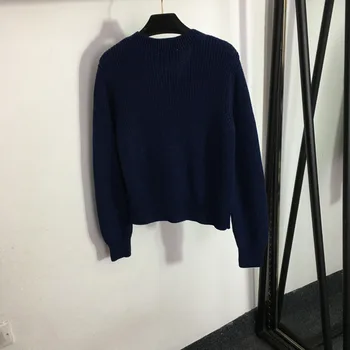 Осенне-зимний новый универсальный шерстяной пуловер с V-образным вырезом и вышивкой в полоску