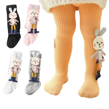 От 0 до 4 лет, колготки с 3D мультяшным кроликом для маленьких девочек, Весенне-осенние Чулки для новорожденных, Детские Вязаные Колготки, Милые Колготки для девочек