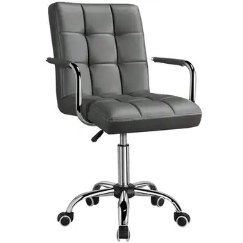 Офисное кресло MART с регулируемым поворотом из искусственной кожи на колесиках, серого цвета