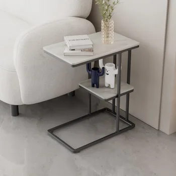 Передвижной бытовой минималистичный напольный Маленький журнальный столик Многофункциональный угловой столик Диван для гостиной приставной столик каменная плита