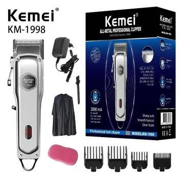 Перезаряжаемая Электрическая машинка для стрижки волос Kemei KM-1998 Быстрая зарядка, длительное время работы, металлический корпус, Салонпрофессиональный Триммер