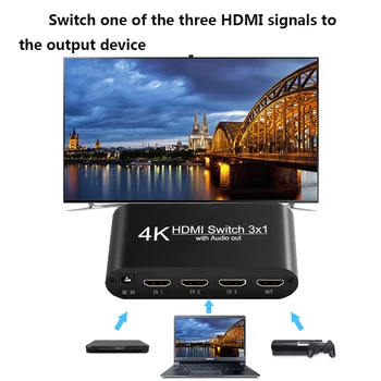Переключатель 3x1HDMI С аудиовыделителем, Оптический выход Toslink SPDIF, Поддержка 4K 3D 1080P PIP HDMI, переключатель 4k