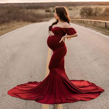 Платья для беременных без плеч, Длинное Платье для беременных, реквизит для фотосессии беременных, Женское Макси платье для беременных с оборками