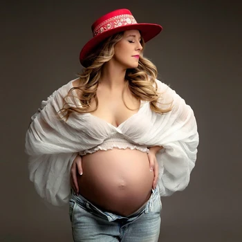 Платья для беременных для фотосессии, женский плиссированный топ, Женская одежда с пышными рукавами, Свободная одежда для беременных, фотосессия для беременных