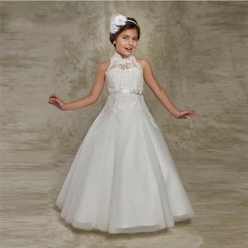платья Принцессы с Белой Кружевной Аппликацией для девочек в цветочек, Платья для Первого Причастия для девочек из Органзы