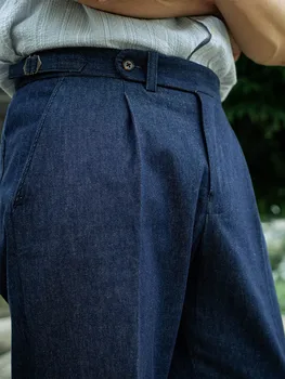Повседневные брюки на пуговицах из денима синего цвета Paris для мужчин, Укороченные Брюки Naples Slim Fit, могут быть удлинены по индивидуальному заказу, без выцветания, без усадки