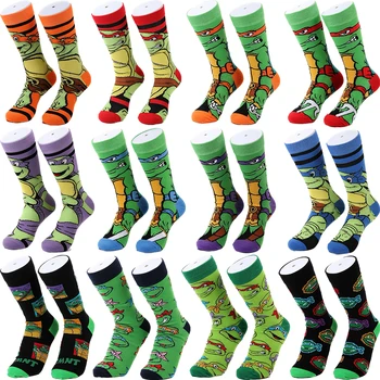 Повседневные спортивные носки с мультяшными Черепашками-ниндзя с рисунком Аниме, Трикотажные Хлопчатобумажные носки для мужчин и женщин, Модные длинные носки