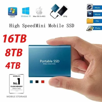 Портативный SSD 16 ТБ 8 ТБ 4 ТБ Внешний твердотельный накопитель 2,5 Дюймов Мобильные Диски Для Хранения данных Электроника для ПК Ноутбуков Телефонов Android