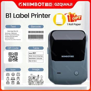 Принтер этикеток Niimbot B1, портативный Bluetooth, мини-термопринтер для изготовления этикеток, ценник для ювелирных изделий, кабель для печати QR-штрих-кода, наклейка
