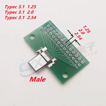 Разъем Type-C от Мужчины к Женщине USB 3.1 Тестовый Адаптер для печатной платы Type C 24P 2,54 мм Разъем Для Передачи данных По Проводному Кабелю
