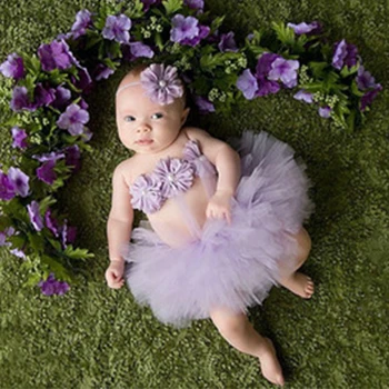 Реквизит для фотосъемки новорожденных, милый костюм принцессы для новорожденных, наряд с цветочной повязкой на голове, летнее платье-пачка для маленьких девочек, юбка-пачка