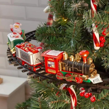 Рождественский железнодорожный вагон, украшение для Рождественской елки, набор электропоездов, прикрепляющийся к вашей елке, звуки, огни, Рождественская подарочная игрушка