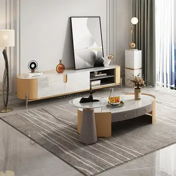 Роскошная мебель для гостиной Тумба для телевизора Набор из 2 журнальных столиков Современная минималистичная комбинация чайного столика в помещении и подставки для телевизора