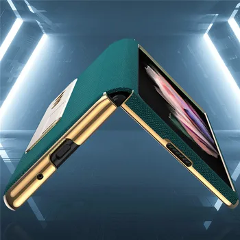Роскошный Кожаный Чехол Для Телефона с Гальванической Рамкой и Подставкой для Полного покрытия Samsung Galaxy Z Fold3 5G Mobile