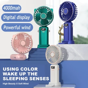 Ручной вентилятор 4000 мАч, настольный складной вентилятор для кемпинга, воздушный охладитель, портативный мини-вентилятор, USB-банк, перезаряжаемый блок питания со светодиодным дисплеем