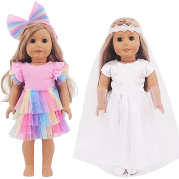 Свадебное платье, кукольная одежда для 18-дюймовой американской куклы и 43 см рожденного ребенка, красочная газовая юбка, подарок для девочки нашего поколения