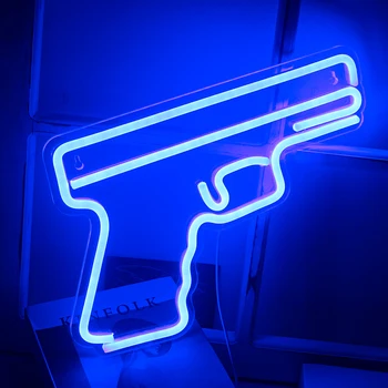 Светодиодная неоновая вывеска в форме пистолета Wanxing Супер Крутой Подвесной Неоновый арт-Ночник Пистолет Неоновая лампа USB С переключателем Для декора игровой комнаты