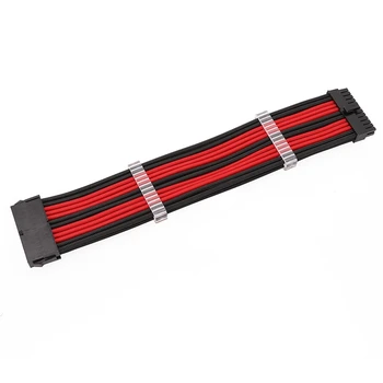 Соединительный кабель для компьютера 24Pin, удлинитель для мужчин и женщин, красно-черная одинарная плетеная сетка 30 см