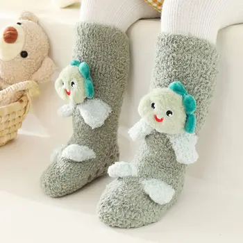 Удобные, милые, теплые, утолщенные детские носки из кораллового бархата в стиле Харадзюку, чулочно-носочные изделия с мультяшным медведем, носки средней длины