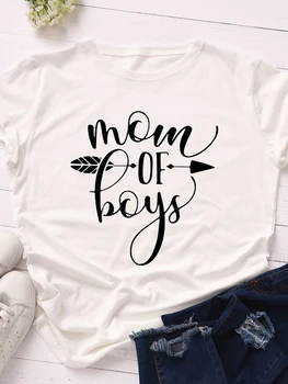 Футболка Mom of Boys со Стрелочным Принтом, Женская Футболка с коротким рукавом и Круглым вырезом, Свободная Летняя Женская Повседневная футболка, Топы Camisetas Mujer