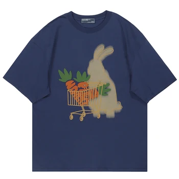 Футболка с короткими рукавами и принтом мультяшного кролика в стиле ретро для маленьких мальчиков и девочек, Летняя Свободная повседневная милая хлопковая футболка