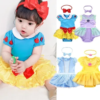 Цельнокроеное платье для маленьких девочек 3-18 м, Белоснежная одежда, Боди с повязкой на голову, хлопковая одежда для новорожденных, комбинезон на Хэллоуин