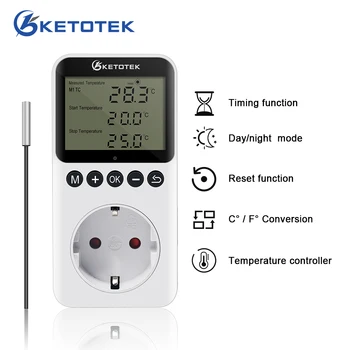 Цифровой термостат KT3200, таймер, регулятор температуры, подключаемая Дневная ночная розетка, Нагрев и охлаждение с датчиком