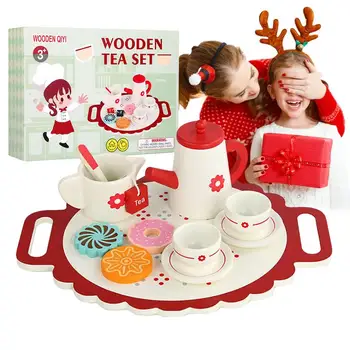 Чайный набор для детей, деревянные игрушки для девочек, кухонные чаепития, реалистичный набор для еды с пончиком, чайный пакетик, игрушка для детей, цветной чай