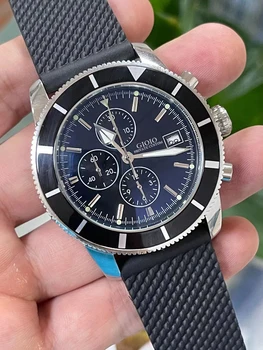 Черные синие резиновые мужские часы SuperOcean, керамический кварцевый хронограф