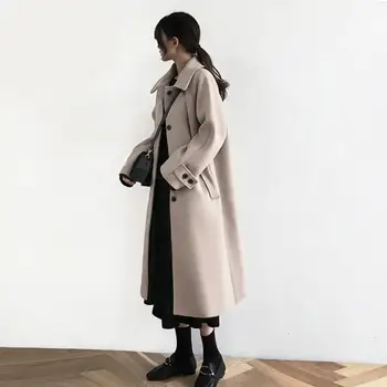 Шерстяное пальто для Женщин 2023, Осенне-зимнее Новое Шерстяное пальто в Корейском стиле средней длины, Утолщенный Универсальный тренч для похудения