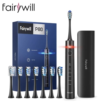 Электрическая Зубная щетка Fairywill P80 с Умным таймером, бесшумная, IPX7, Водонепроницаемая, быстрая зарядка, сменные головки, 5 режимов с чехлом