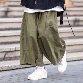 Японский комбинезон с широкими штанинами, Летний тренд для мужчин, тонкие укороченные брюки большого размера, простые универсальные повседневные брюки большого размера